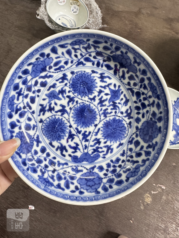 清 青花团菊纹盘 - 图3